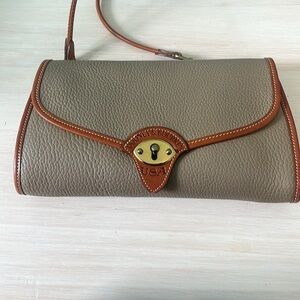 Dooney & Bourke leather purse,removeable strap. Taupe w/ tan trim.